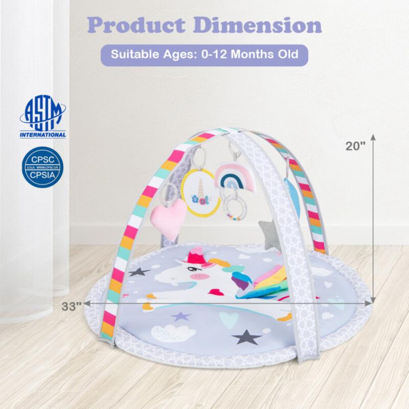 Hivvago Baby Play Gym Mat 7-in-1 Tummy Time Activity Mat with 5 Detachable Toys-Multicolor