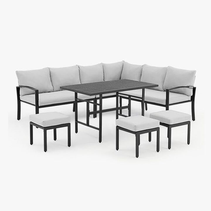 Mondawe 7 Pieces Modern Outdoor Conversation Set Patio Furniture with Waterproof, Outdoor Dining Sofa Set with Cushions for Balcony, Porch, Lawn