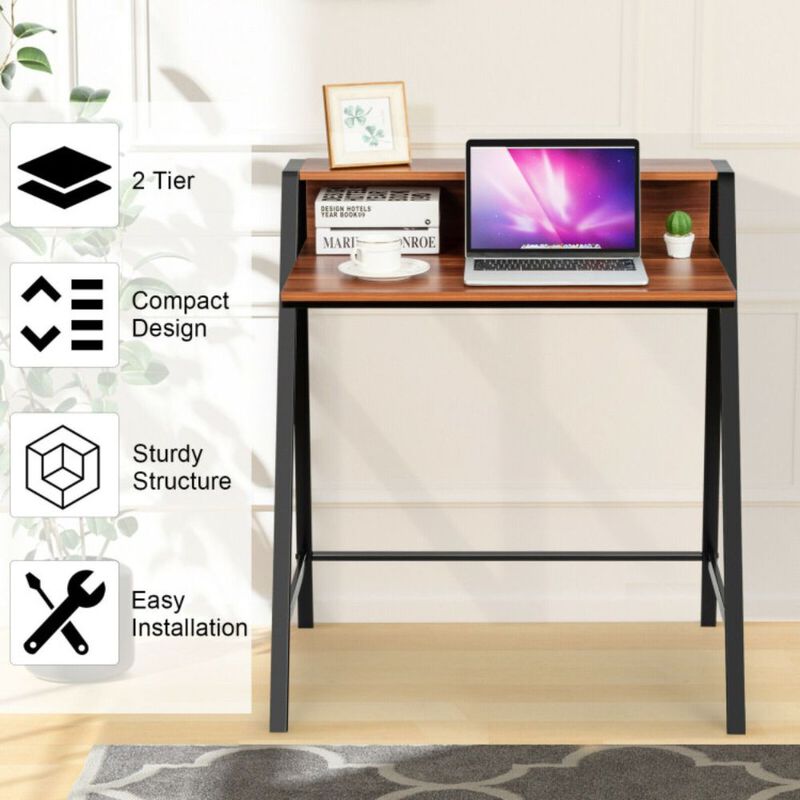 2 Tier Computer Desk PC Laptop Table Study Writing Home Office Workstation