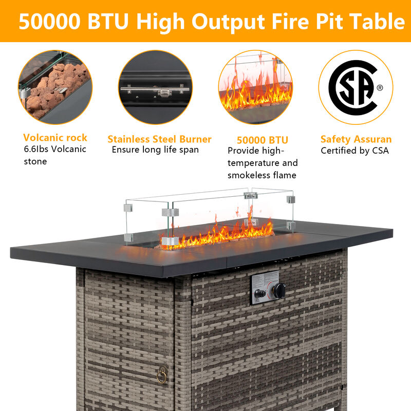 Fire Table,50000 BTU Gas Fire pit with Volcanic Stone