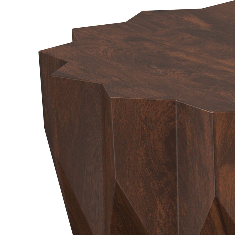 Turnbull SOLID MANGO WOOD 34 inch Wide Polygon Contemporary Coffee Table in Walnut, Fully Assembled