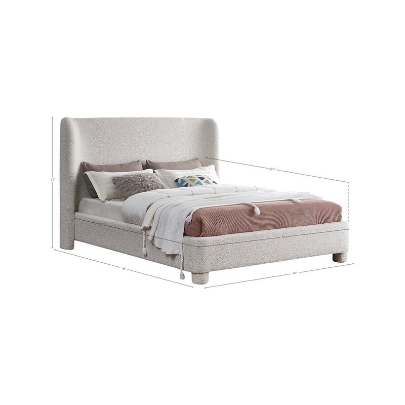 Meridian Furniture Penny Cream Boucle Fabric King Bed