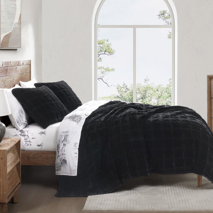 Stella Black King Pintuck Quilt Set