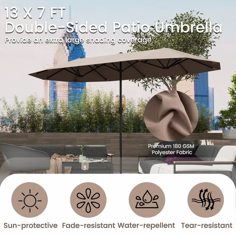 Patio Umbrella Outdoor Double-Sided Table Market Umbrella with Crank Handle
