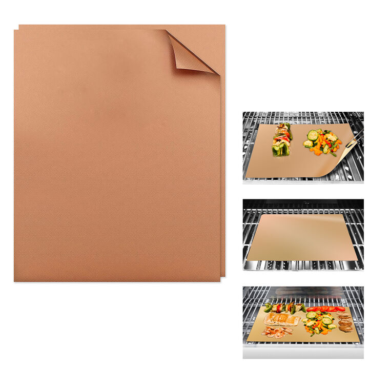 Copper Heavy Duty BBQ Grill Mats for Outdoor Grill - 4 Pack Non Stick, Reusable