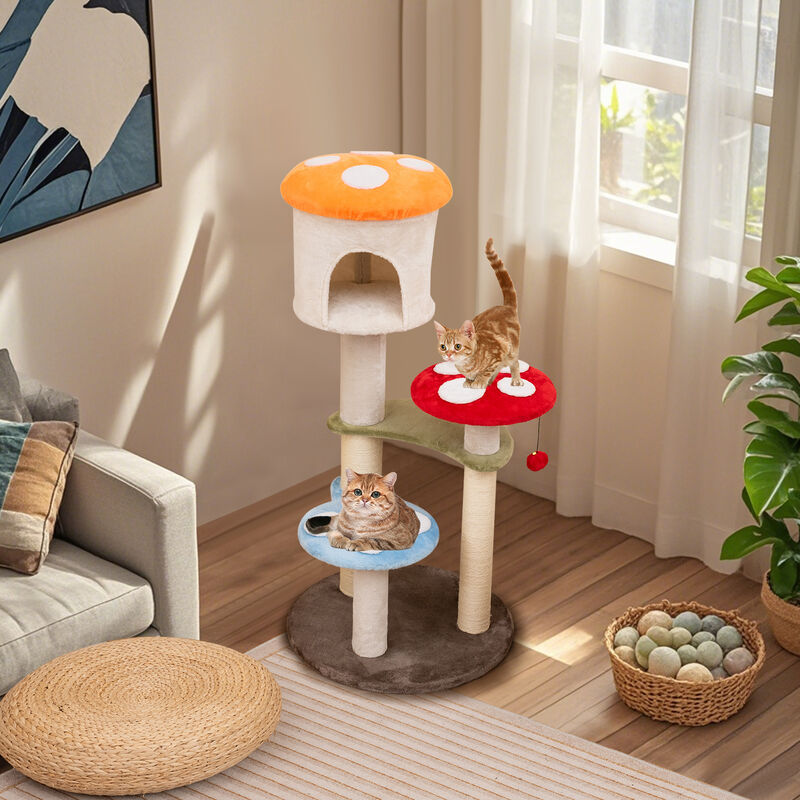 Cute Cat Tree with Mushroom Design, Top Condo & Durable Sisal Scratching Areas