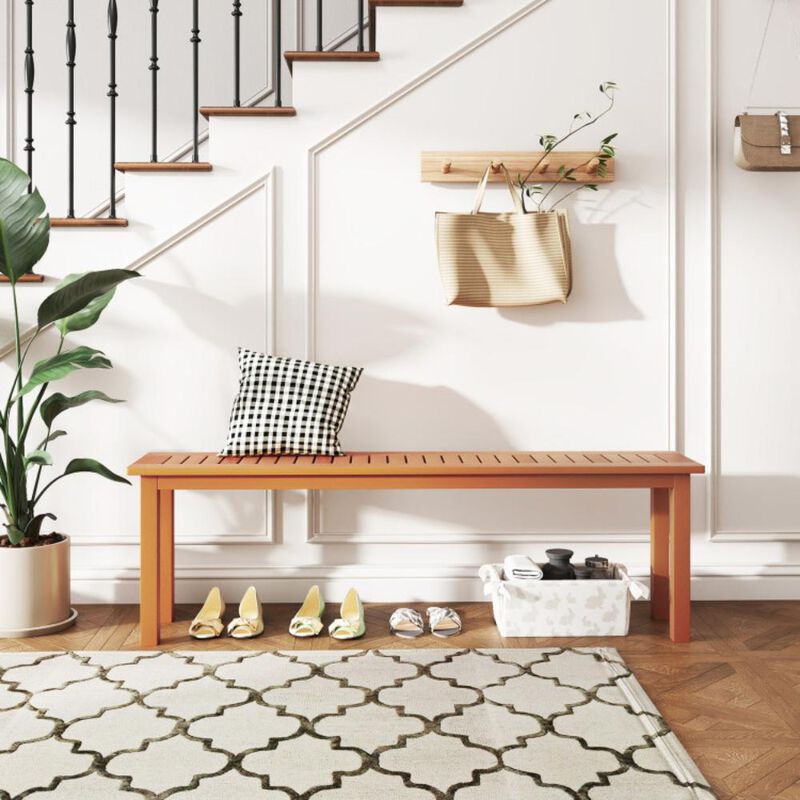 Hivvago Outdoor Long Patio Dining Backless Wooden Bench with Teak Oil Finish