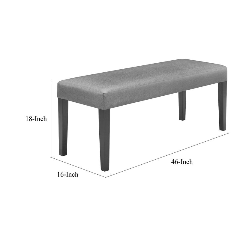 Brandon 46 Inch Bench, Black Wood Frame, Gray Fabric Upholstery - Benzara