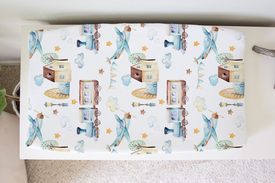Baby Changing Pad Cover - Airplane & Train