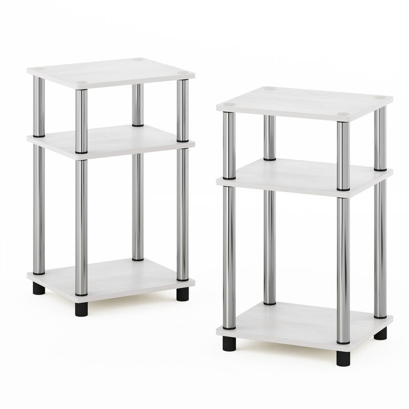 Furinno Simplistic End Side Night Stand/Bedside Table with Stainless Steel Tubes, 2-Pack, 2-Tier Poles, White Oak/Chrome