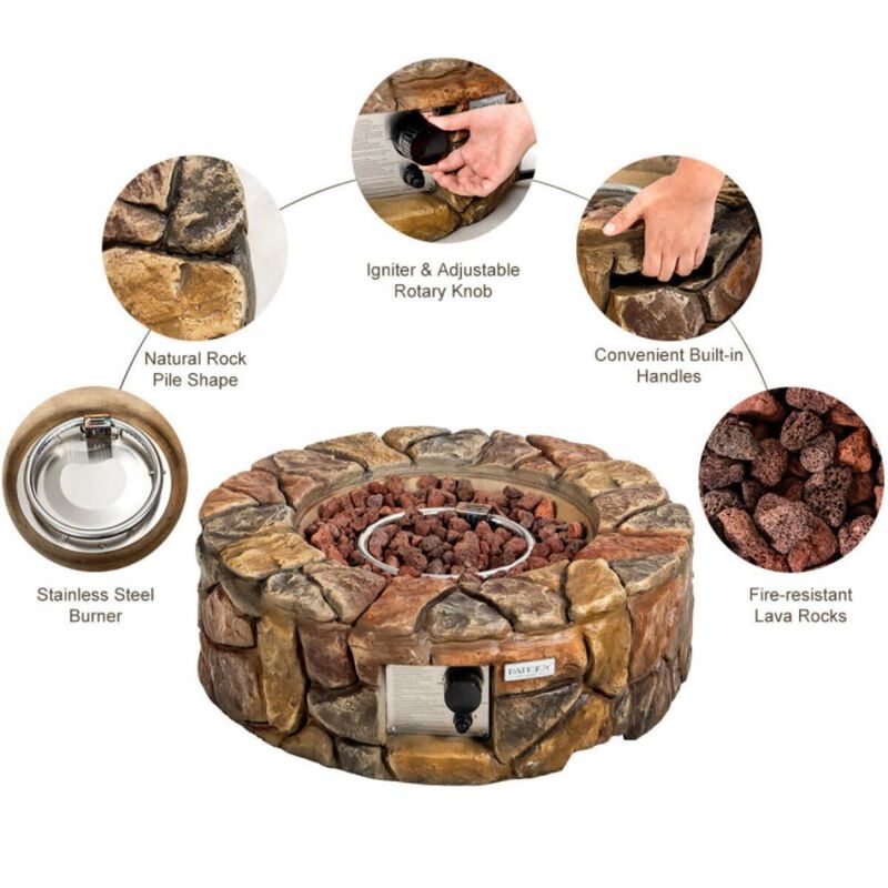 Hivvago Propane Gas Fire Pit with Lava Rocks and Protective Cover