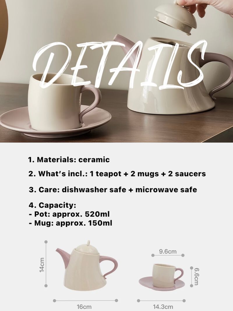 Postmodern Wiggle Ceramic Tea Set of 5 with 1 Teapot 2 Mugs & 2 Saucers image number 9