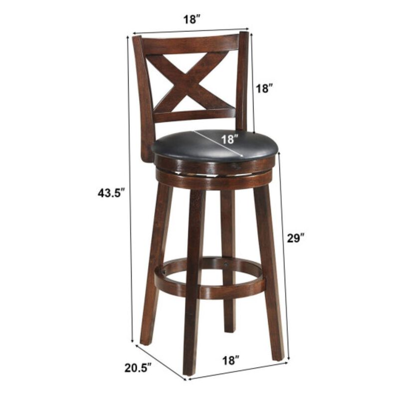 Swivel X-back Upholstered Counter Height Bar Stool with PVC Cushioned Seat