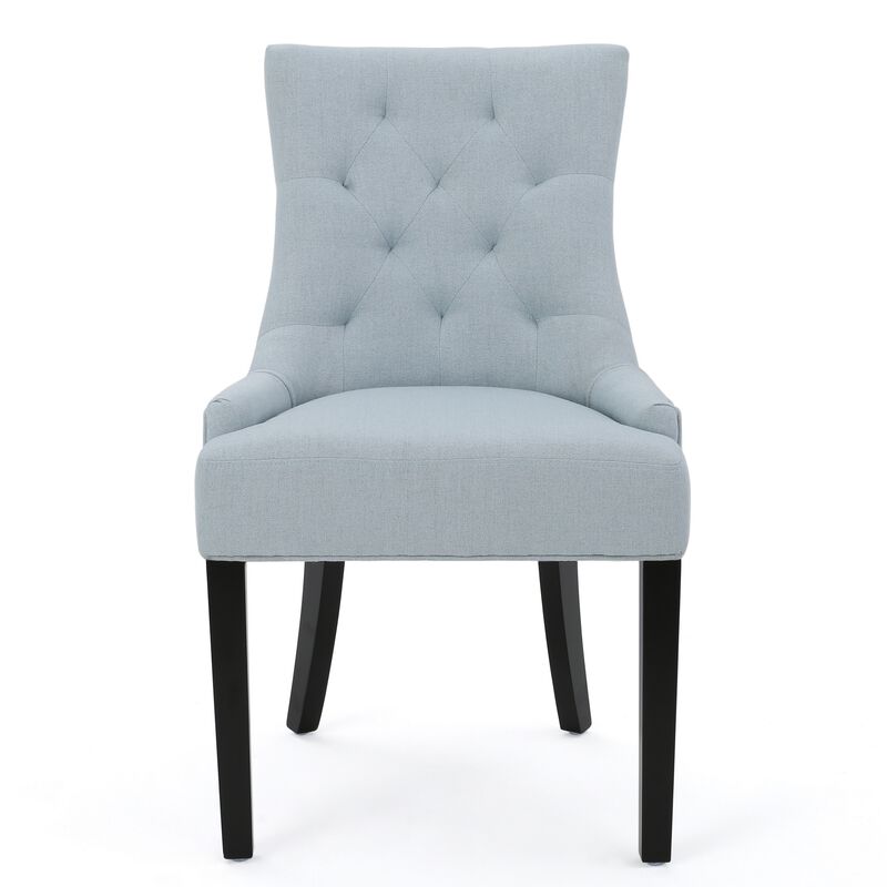 Chen Dining Chair Set of 2, Espresso Wood, Light Blue Button Tufted image number 2