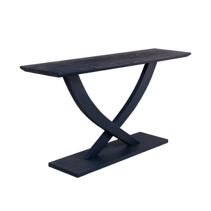Kee Sofa Console Table , Cross Legged Pedestal Base, Navy Blue 57 Inch