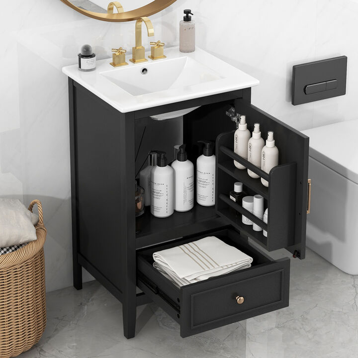 ELEMENT ACE Modern 20-Inch Freestanding Bathroom Vanity with Ceramic Sink and Ample Storage Cabinet