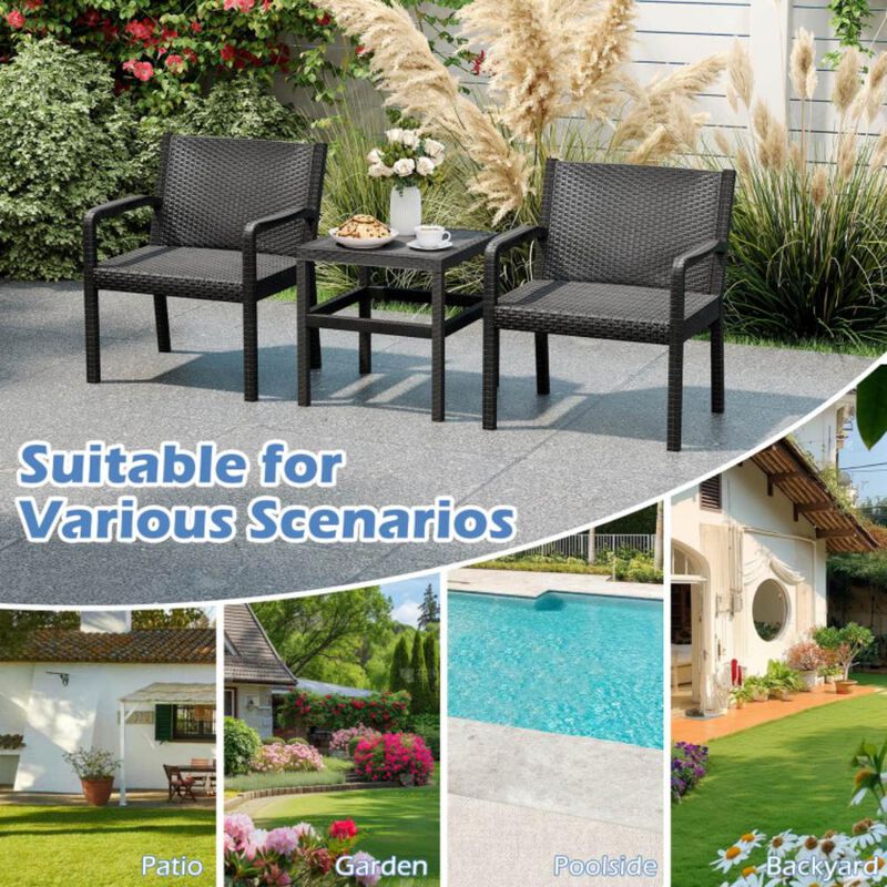 Hivvago 3 Piece Patio Furniture Set with 2 Modern Rattan Armchair and 25 Inch Squire Side Table
