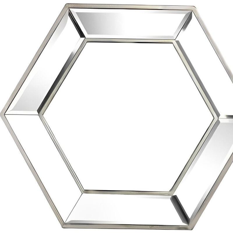 HomeRoots 18" Silver Hexagon Glass Framed Accent Mirror image number 3