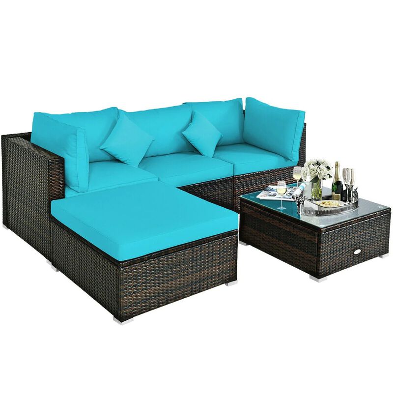 Mondawe 5 Pieces Outdoor Patio Rattan Furniture Set Sectional Conversation with Cushions