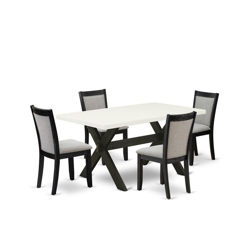 X626MZ606-5 5 Piece Table Set - A Linen White Dining Table with 4 Shitake Dining Room Chairs - Wire Brushed Black Finish
