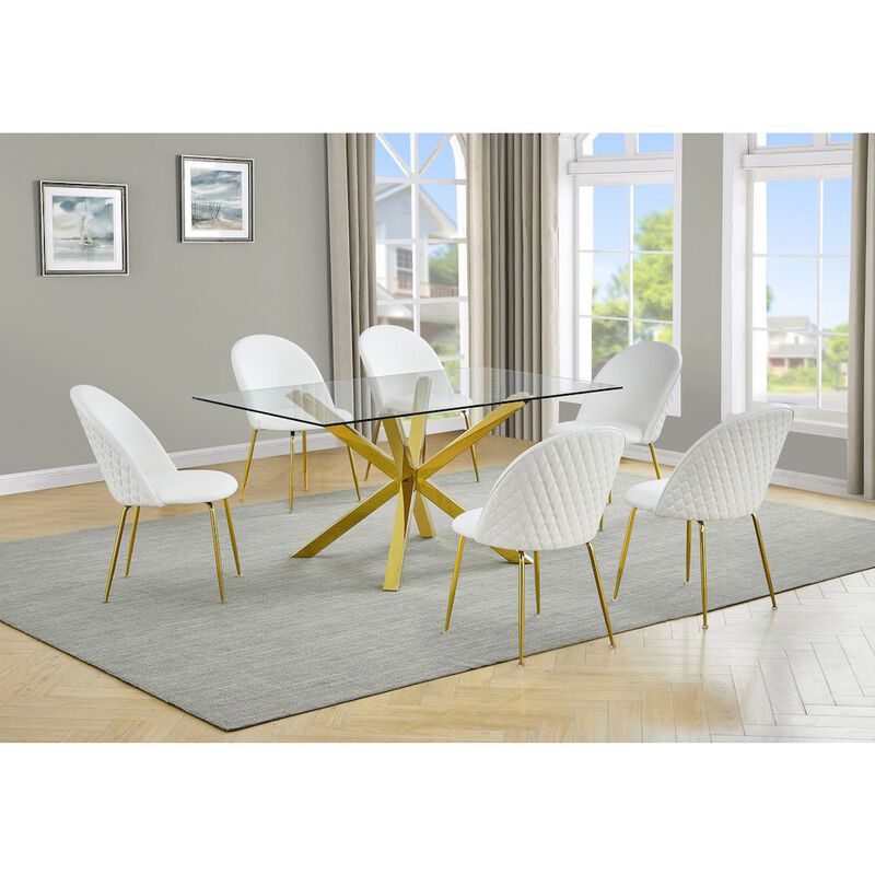 Best Quality Furniture Rectangular dining table with 6 White faux leather side chairs (7 Piece)