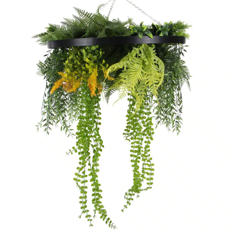 Black Framed Roof Hanging Disc With Draping Faux Plants 24" image number 0