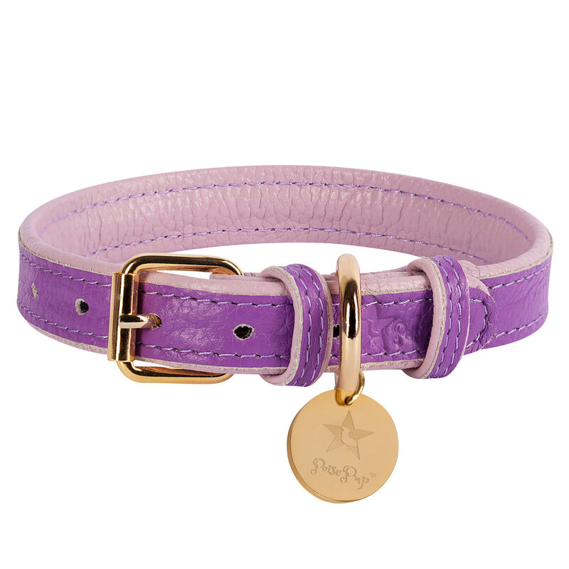 POISEPUP Genuine Leather Dog Collar - Handmade, Adjustable & Soft - Purple | Lilac