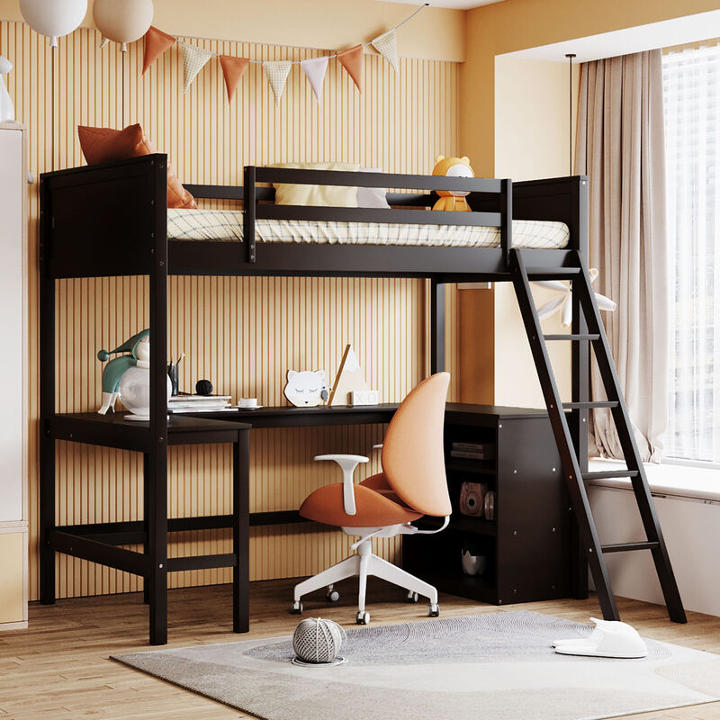 Merax Loft Bed with Shelves and Desk