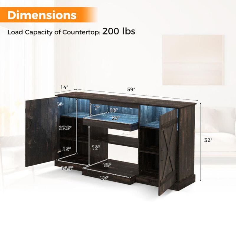 Hivvago 58 Inches TV stand for TVs up to 65 Inches with 20 Color Led Lights-Coffee