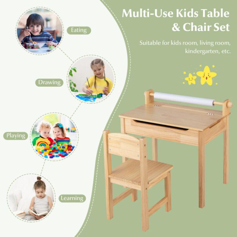 Hivvago Toddler Multifunctional Activity Table and Chair Set with Paper Roll Holder