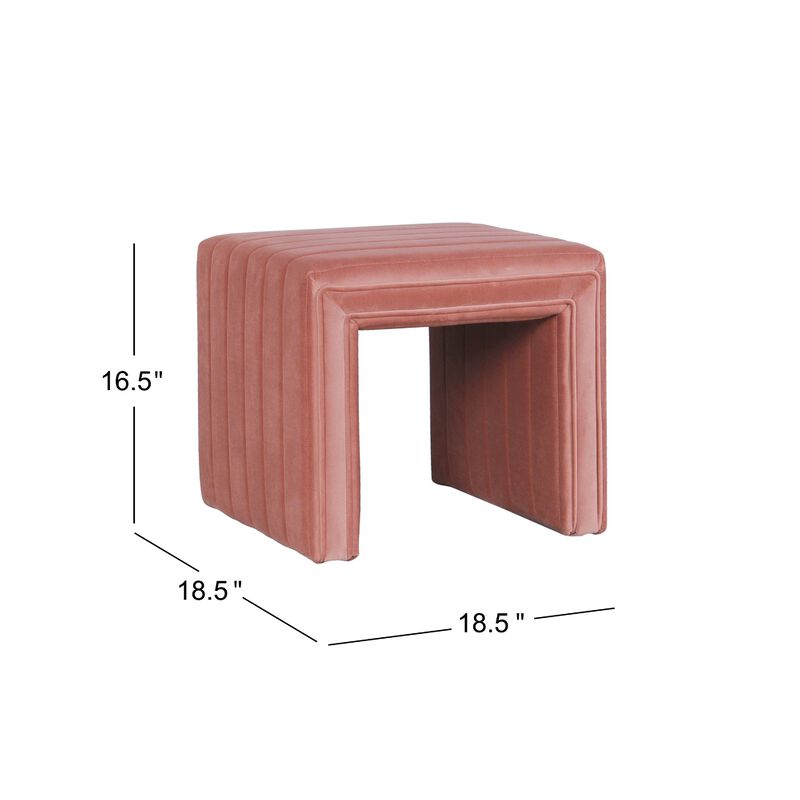 Ada Footstool Ottoman with Channel Tufted Blush Pink Velvet, 19 Inch image number 5