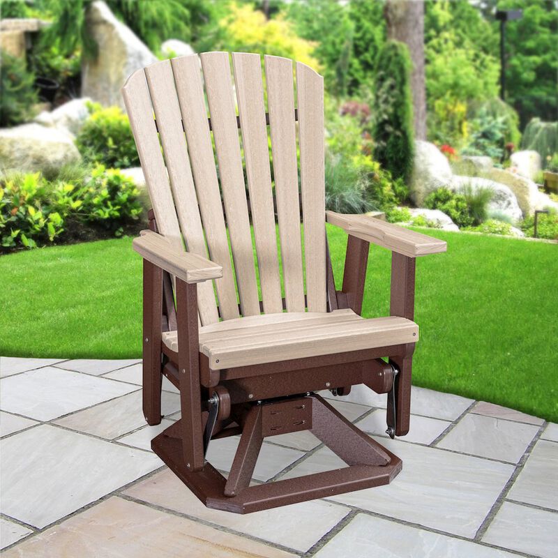 American Furniture Classics Fan Back Swivel Glider in Birchwood on a Tudor Brown Base
