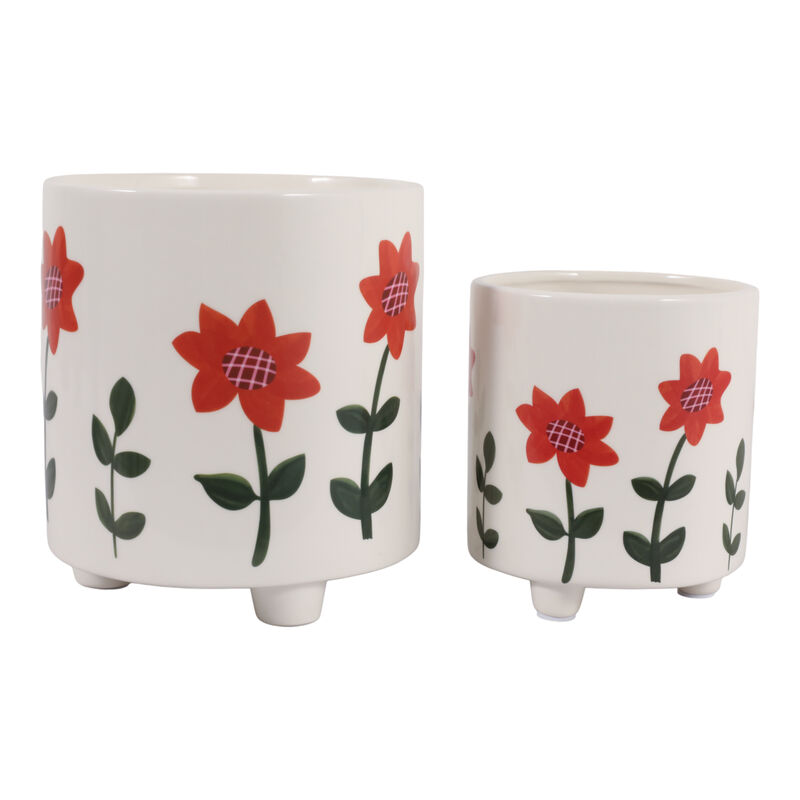 S/2 6/8" Orange Flowers Footed image number 4