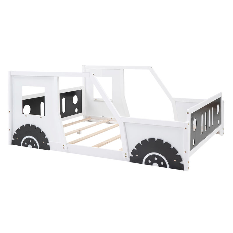 Streamdale Full Size Classic Car-Shaped Platform Bed With Wheels, White image number 9