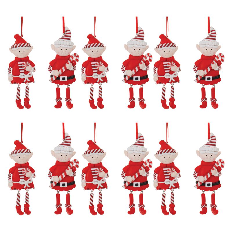 Set of 12 Clay Dough Elf Ornaments for Christmas Tree or Holiday Gift Accents