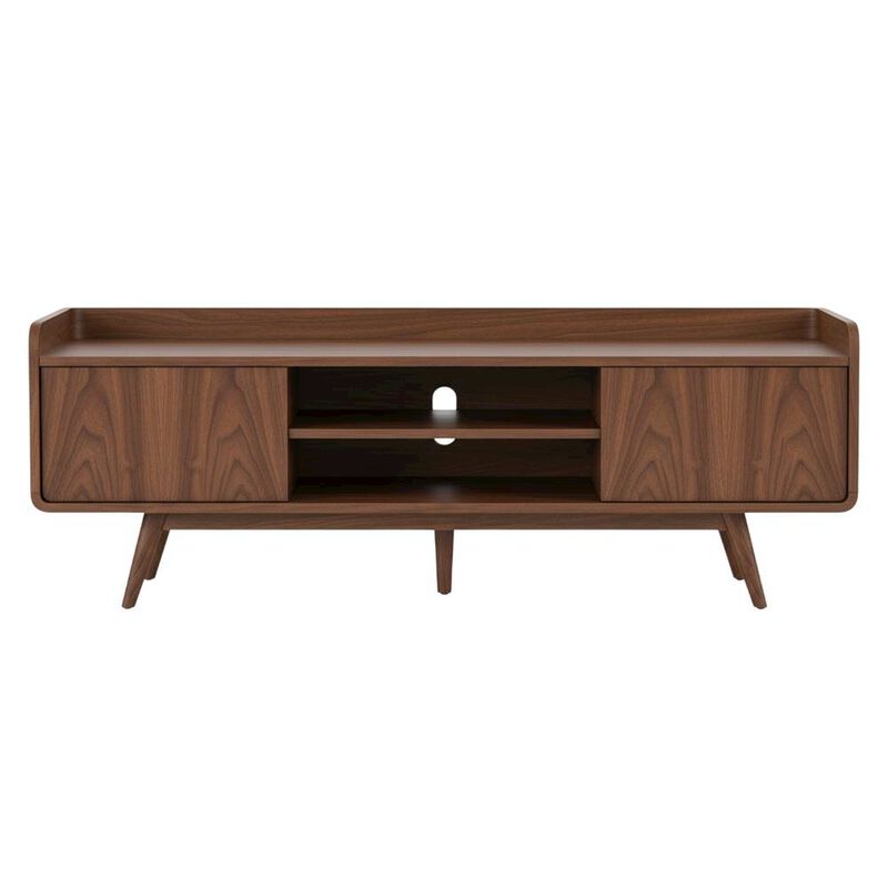 Brown wood TV stand with spacious surface and sturdy design image number 1