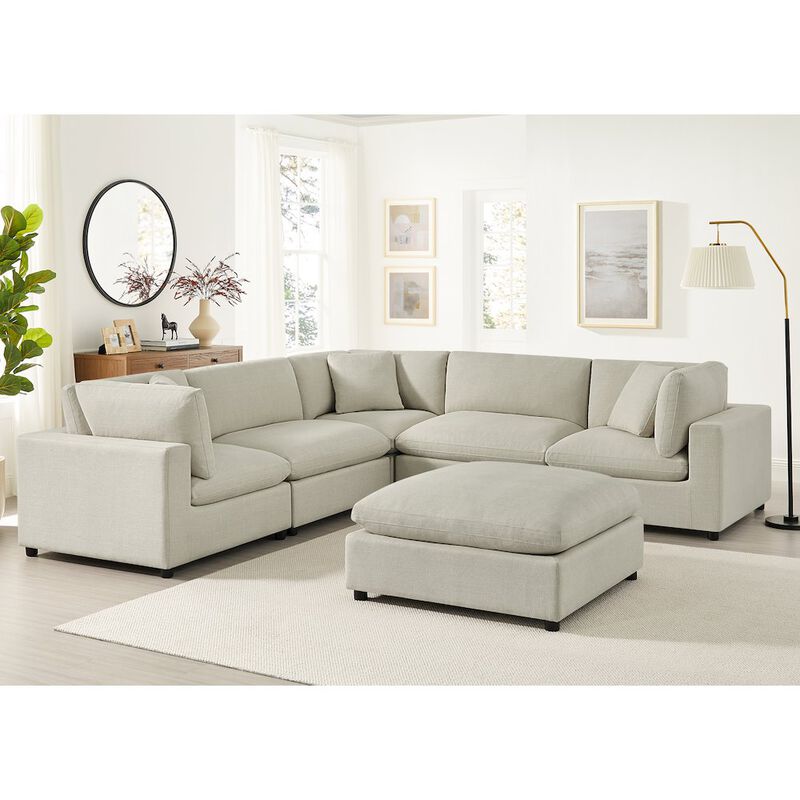 Comfort Pointe Casella Beige Fabric Ottoman