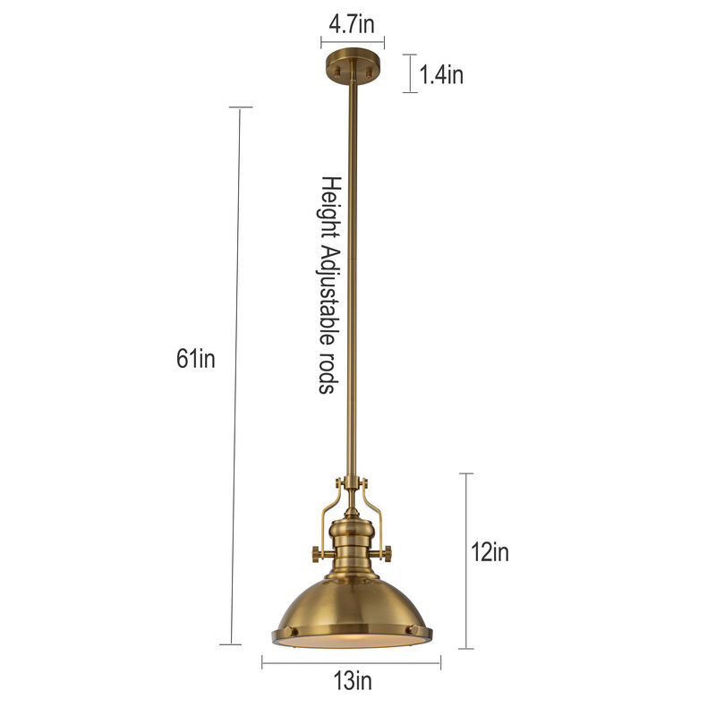 1-Light 13" Industrial Warm Brass Pendant Light Modern Farmhouse Single Dome Hanging Ceiling Light For Kitchen Island and Dining Room image number 4