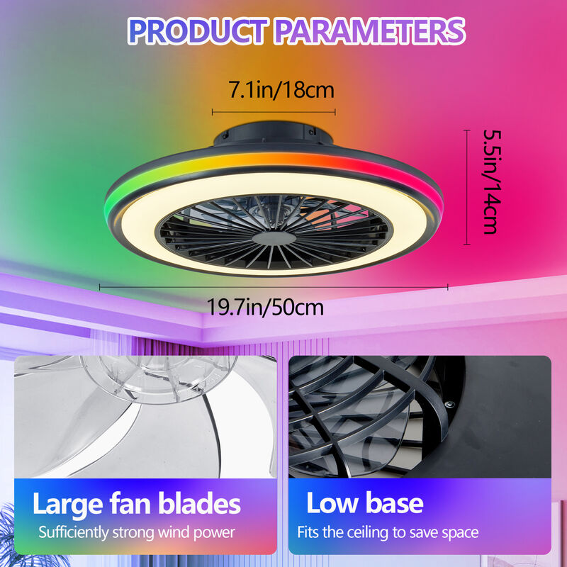 ELEMENT ACE Modern Dimmable RGB LED Ceiling Fan with Light, Adjustable Speed Bidirectional Rotation Ceiling Lighting Fixture for Living Room Bedroom Office image number 2