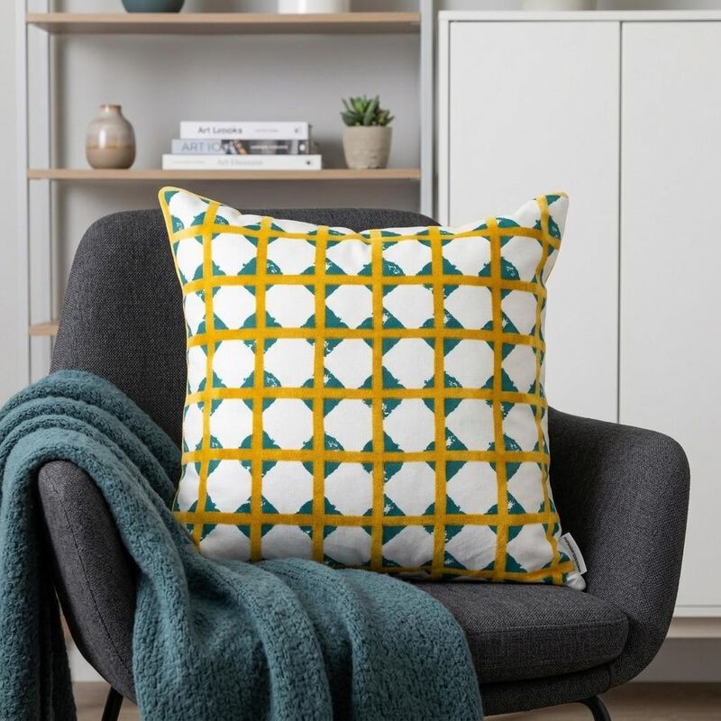 HomeRoots 20" Gold and White Geometric Throw Pillow image number 1