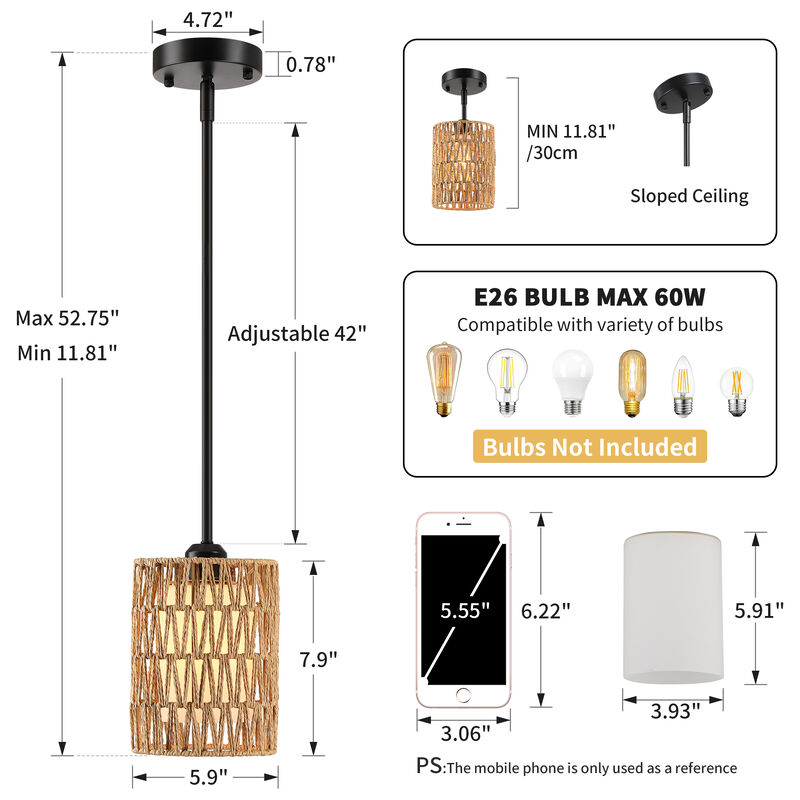 15" Modern Boho Rattan Mini Pendant Light image number 2