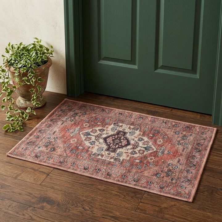 HomeRoots Medallion Power Loom Distressed Washable Non Skid Area Rug