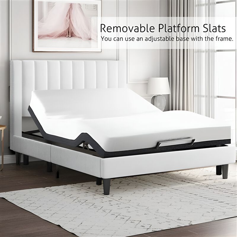 Modern Velvet Upholstered Platform Bed Frame &ndash; Supportive Headboard with Platform Base