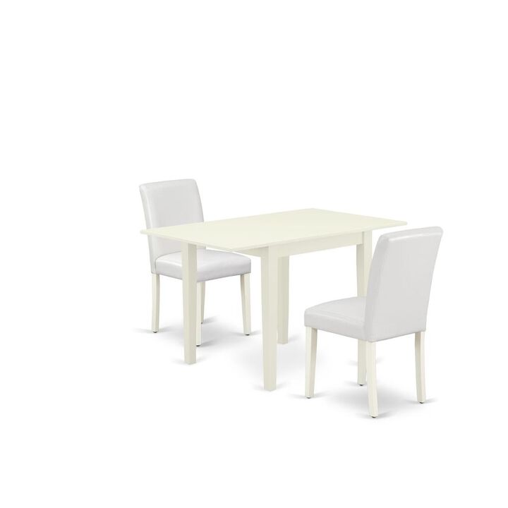 East West Furniture 3-Piece Dining Set-A Wood Table and 2PU Leather Modern Dining Chairs with High Back - Linen White Finish