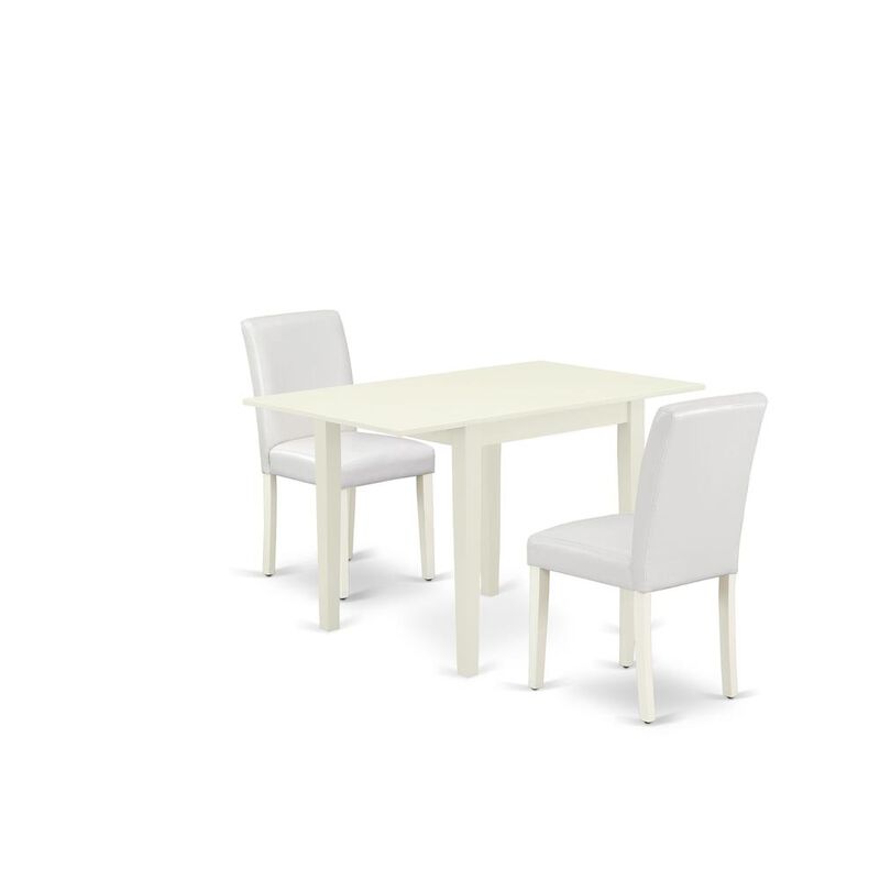 East West Furniture 3-Piece Dining Set-A Wood Table and 2PU Leather Modern Dining Chairs with High Back - Linen White Finish