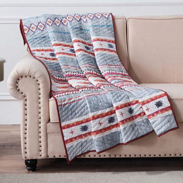 Pimi 50 x 60 Quilted Throw Blanket, Polyester Fill, Southwest Boho Style - Benzara