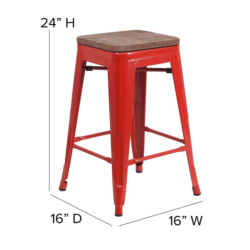 Flash Furniture Metal/Wood Colorful Restaurant Counter Stools, 1 Pack, Red