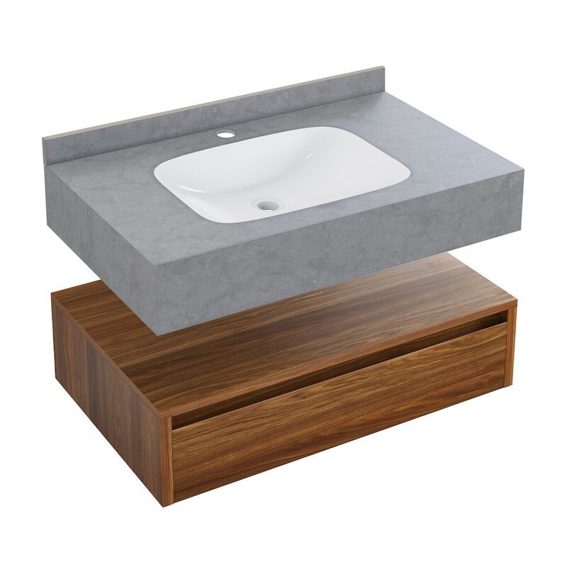 36" Wall-Mounted Bathroom Vanity in Brown Oak with Charcoal Gray Sink Top image number 5
