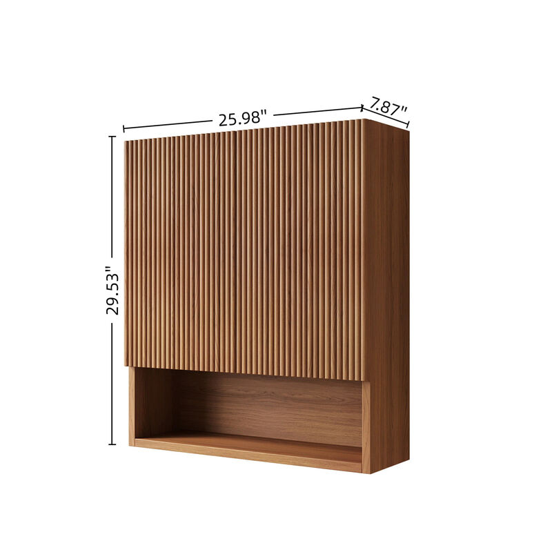 ELEMENT ACE Wall-Mounted Striped Bathroom Cabinet with Doors, Shelf and Open Storage Compartment image number 2