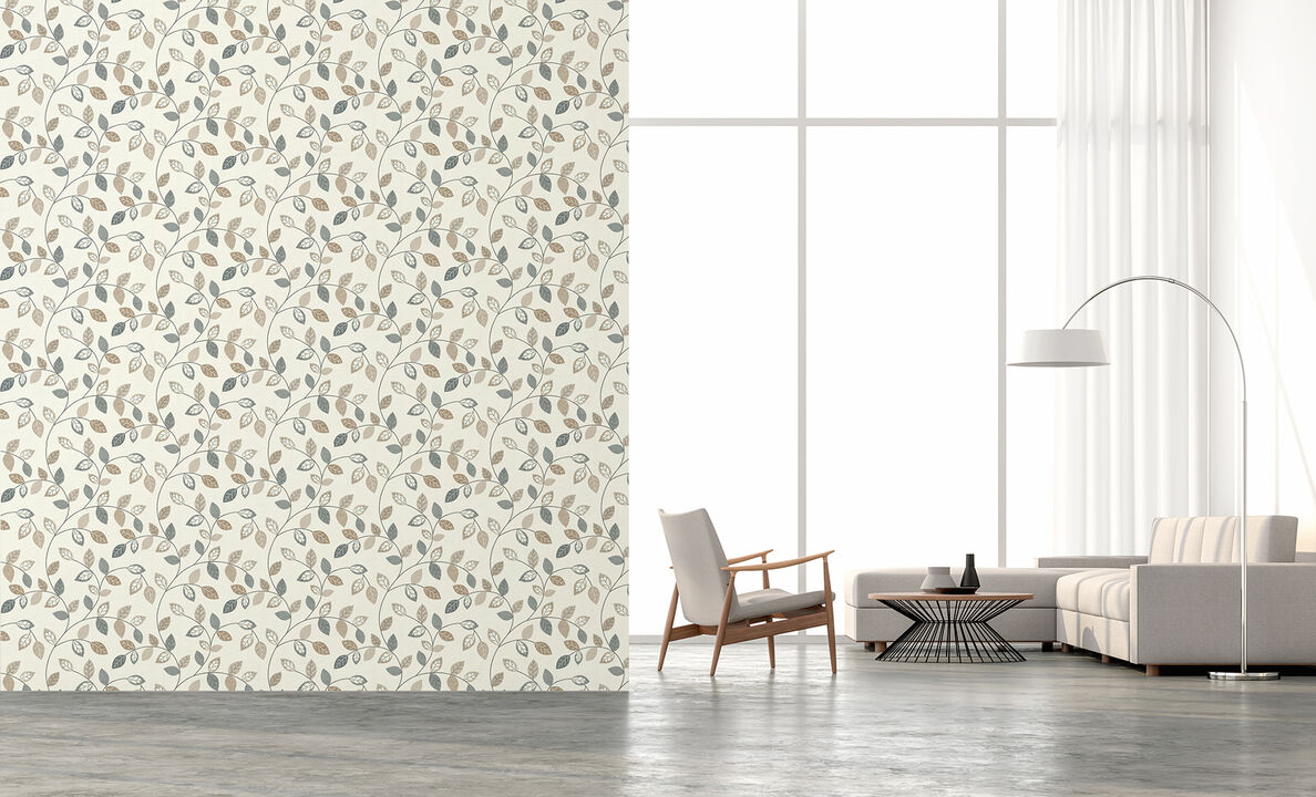 Sylvie Neutral Leaf Trail Wallpaper